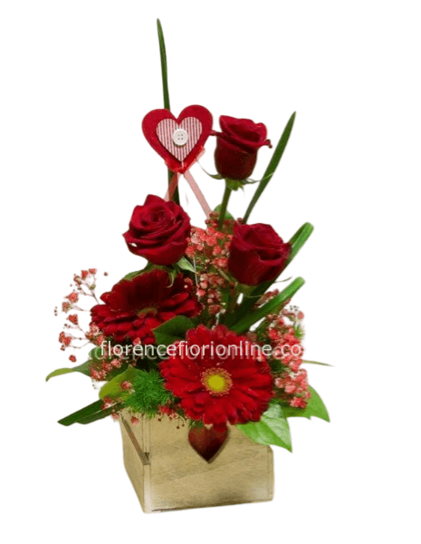 Cubo con rose e gerbere